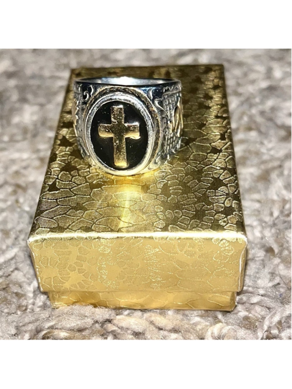 Jewelry stainless steel Christian Holy Cross Ring Men's religious prayer hands